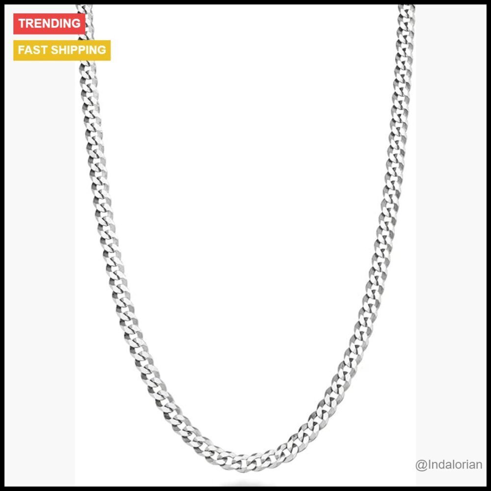 925 Sterling Silver 3.5mm Diamond Cut Cuban Link Chain Necklace
